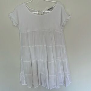 Stilleto ruffled tier dress short sleeve tie closure white women size s